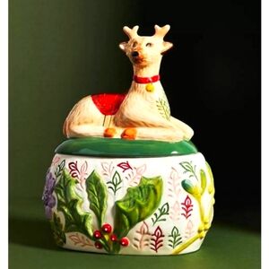ANTHROPOLOGIE NATHALIE LETE OH DEER HAND GLAZED COOKIE JAR CHRISTMAS DECEMBER